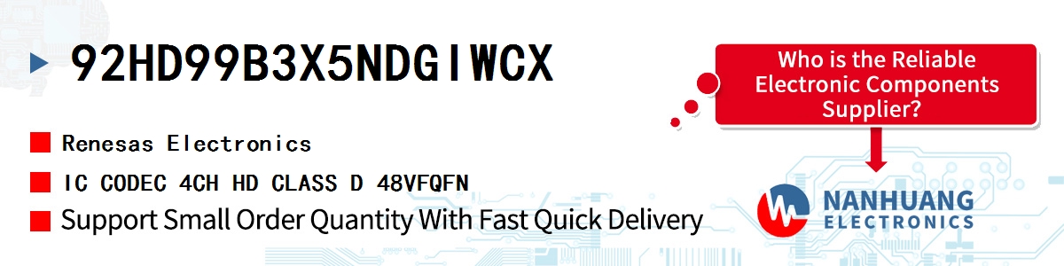 92HD99B3X5NDGIWCX Renesas IC CODEC 4CH HD CLASS D 48VFQFN
