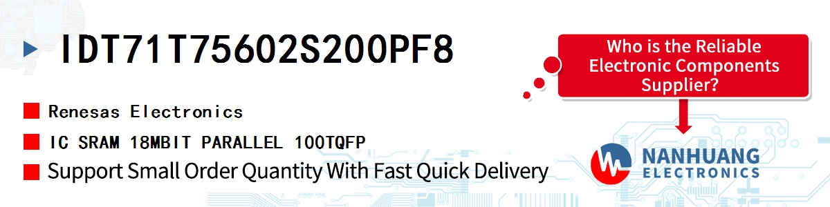 IDT71T75602S200PF8 Renesas IC SRAM 18MBIT PARALLEL 100TQFP
