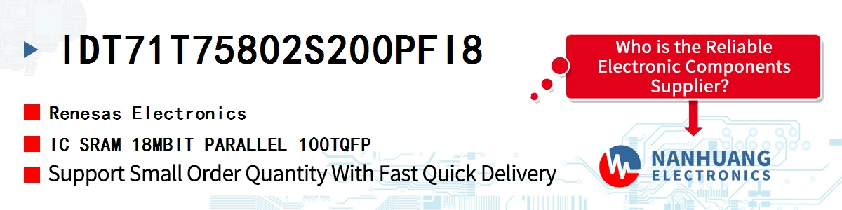 IDT71T75802S200PFI8 Renesas IC SRAM 18MBIT PARALLEL 100TQFP