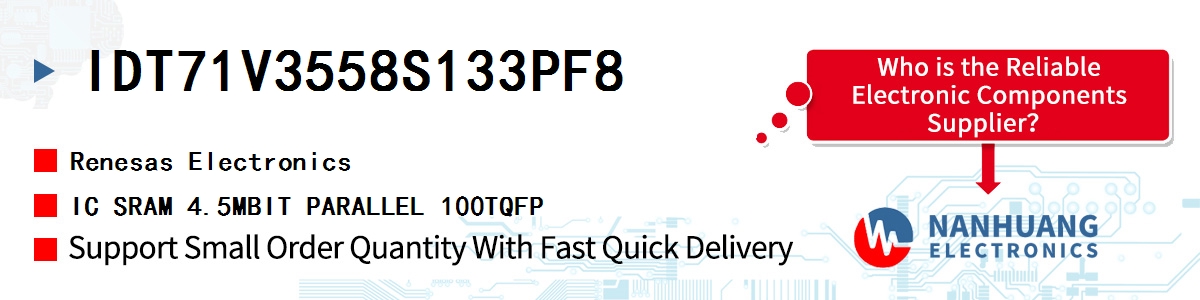IDT71V3558S133PF8 Renesas IC SRAM 4.5MBIT PARALLEL 100TQFP