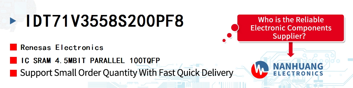 IDT71V3558S200PF8 Renesas IC SRAM 4.5MBIT PARALLEL 100TQFP