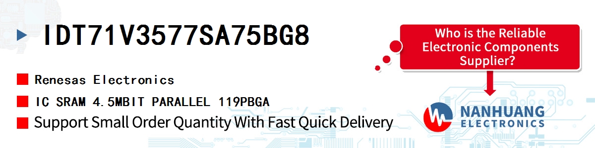 IDT71V3577SA75BG8 Renesas IC SRAM 4.5MBIT PARALLEL 119PBGA