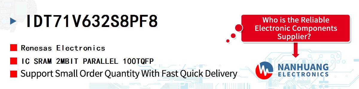 IDT71V632S8PF8 Renesas IC SRAM 2MBIT PARALLEL 100TQFP