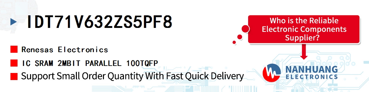 IDT71V632ZS5PF8 Renesas IC SRAM 2MBIT PARALLEL 100TQFP