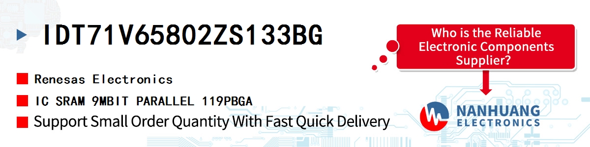 IDT71V65802ZS133BG Renesas IC SRAM 9MBIT PARALLEL 119PBGA