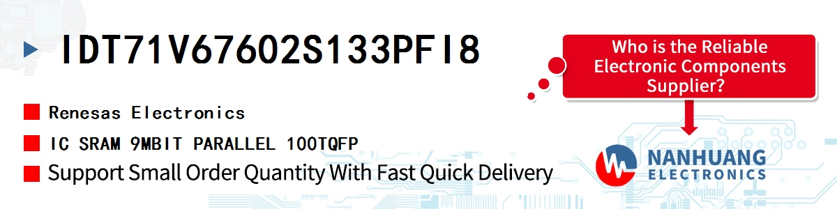 IDT71V67602S133PFI8 Renesas IC SRAM 9MBIT PARALLEL 100TQFP