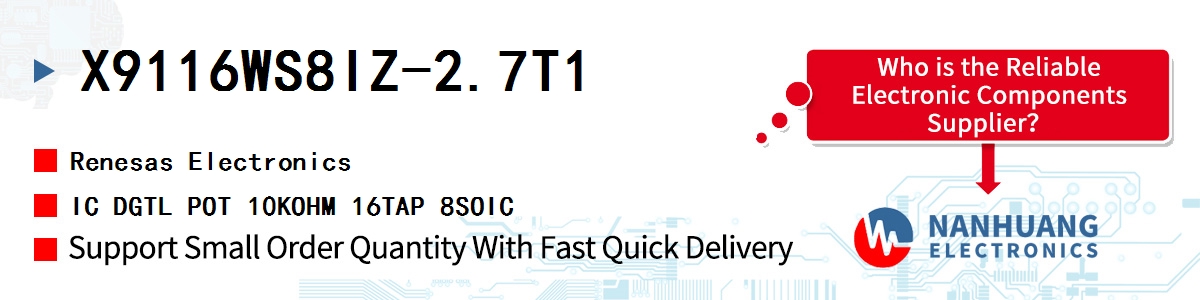 X9116WS8IZ-2.7T1 Renesas IC DGTL POT 10KOHM 16TAP 8SOIC