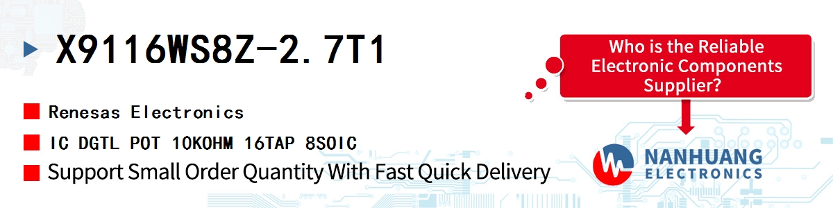 X9116WS8Z-2.7T1 Renesas IC DGTL POT 10KOHM 16TAP 8SOIC