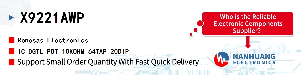 X9221AWP Renesas IC DGTL POT 10KOHM 64TAP 20DIP